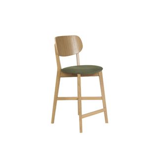 Miliboo Taburete De Bar En Madera Clara Roble Y Tejido Efecto Terciopelo Texturizado Verde Caqui H65 Cm Lucia