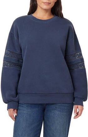 C&C California Lace Trim Fleece Pullover Sweater in Mood Indigo at Nordstrom Rack, Size X-Large
