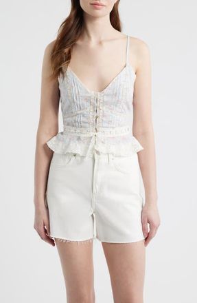 LoveShackFancy Avra Lace Peplum Camisole in Chapparal Blue at Nordstrom, Size 00