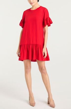 Cinq &agrave; Sept Leilah Drop Waist Silk Swing Dress in Red Sapphire at Nordstrom Rack, Size Small