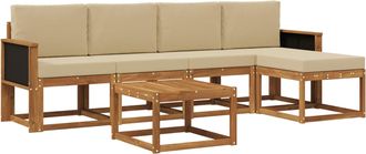 vidaXL Conjunto De Sof&aacute;s De Exterior 6 Uds. Natural Y Beige Poli&eacute;ster Vidaxl