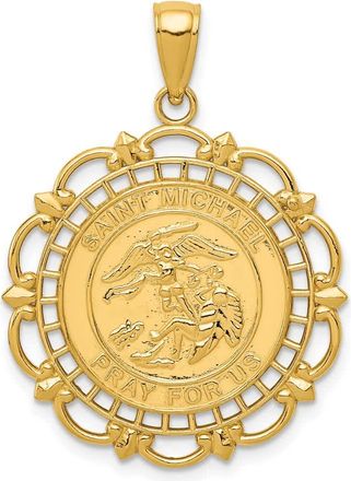 Diamond2Deal 14k Yellow Gold Solid St. Michael Medal Scalloped Edge Round Pendant