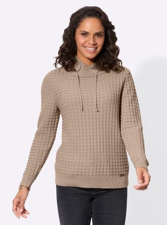 Casual Looks Strickpullover CASUAL LOOKS Langarm-Pullover, Damen, Gr. 44, beige, 50% Baumwolle, 50% Polyacryl, unifarben, Pullover Strickpullover