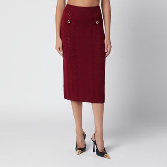 Alessandra Rich Gonna midi bordeaux in lana merino