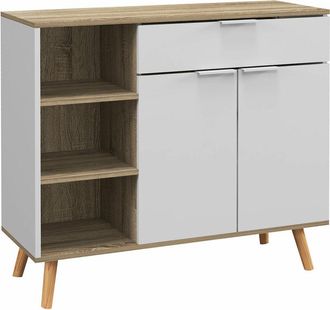 HOMCOM Homcom - Aparador De Sal&oacute;n Moderno Aparador De Cocina Con 1 Caj&oacute;n 2 Puertas De Cierre Suave Y Estantes Ajustables Para Comedor Dormitorio 95x35x85 Cm