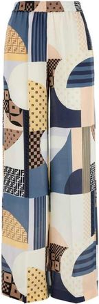 Fendi Patchwork Print Wijde Pijpen Zijden Broek - Dames - Wijde Broeken - Veelkleurig - XS - Broeken