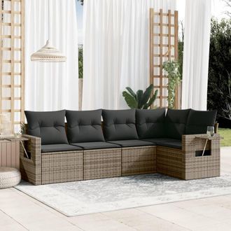 vidaXL Juego De Sof&aacute;s Jard&iacute;n Con Cojines 5 Pzas Rat&aacute;n Sint&eacute;tico Gris Vidaxl