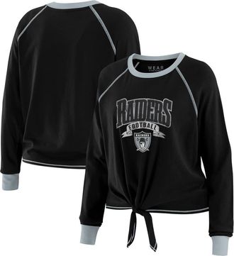 WEAR by Erin Andrews Womens WEAR by Erin Andrews Black/Gray Las Vegas Raiders Tie-Front Long Sleeve Top at Nordstrom, Size Xx-Large