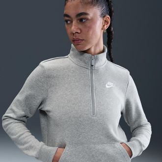 Nike Womens Nike Sportswear Club Fleece 1/2-Zip Sweatshirt in Grey | DQ5838-063