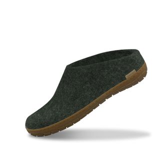 Glerups dk Slip On Slippers Women and Men with Rubber Sole (Green) | Unisex Slip-on Wool Slipper Shoes Women Men | Comfy Outdoor Indoor Slippers | Cosy Gents and