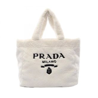 Prada Black White Pile Fabric Handbag Tote Bag (Pre-Owned)
