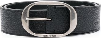 Tom Ford Oval-buckle leather belt - men - Calf Leather - 100 - Black