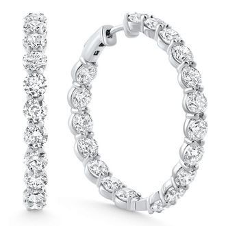 Pompeii3 10Ct TW Round Diamond Inside Outside Hoops Vault Lock 14k White Gold Lab Grown Size: 1.25 Tall