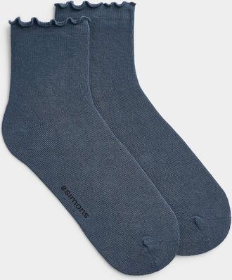 Simons Womens Solid ruffle-trim ankle socks