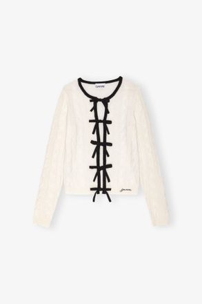 Ganni White Cardigan in Cashmere Mix - Size XXS Merino Wool