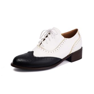 Generic Womens Lace Up Vintage Oxford Shoes Round Toe PU Leather Brogues Shoes Low Block Heel Office Dress Shoes,Black,4.5 UK