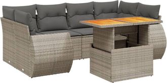 vidaXL Vidaxl - Set De Sof&aacute;s De Jard&iacute;n 7 Piezas Con Cojines Rat&aacute;n Pe Gris