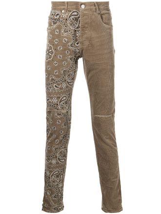 Purple corduroy bandana-print skinny jeans - men - Elastane/Cotton/Viscose/Polyester - 30 - Neutrals