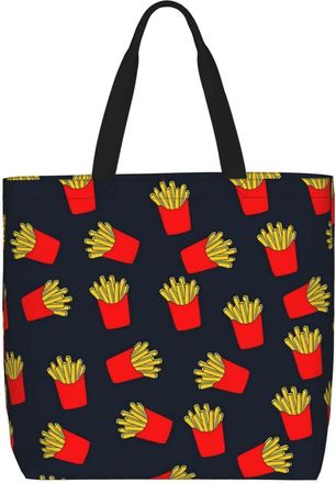 Generic Women Handbag Cute French Fries Pattern Women Beach Bag Reusable Large Capacity Shopping Bags, For Wedding, Holiday, Swim, Gym, Graduation