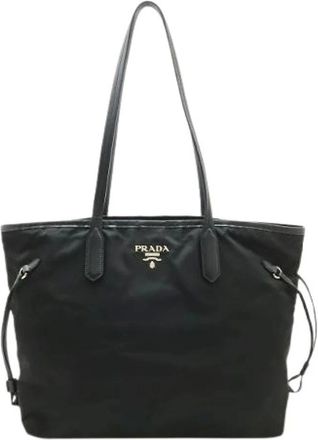 Prada Pre-owned Tote Bags, female, Black, Size: ONE SIZE Pre-owned Nylon Leather 2way Tote Bag