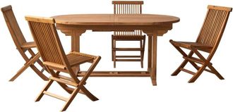 Tikamoon Conjunto de jardín oval de acacia maciza con 4 sillas