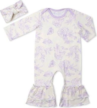 Everly Grey Ruffle Romper & Head Wrap Set in Bali at Nordstrom, Size 12-18M