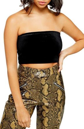 Topshop Velvet Bandeau Top in Black at Nordstrom, Size Medium
