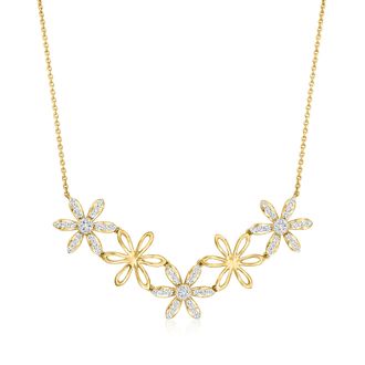 Ross-Simons Diamond Flower Necklace in 18kt Gold Over Sterling
