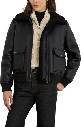 Lauren Ralph Lauren Faux Shearling Bomber Jacket in Black at Nordstrom, Size X-Small