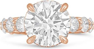 Diana M. Jewels 14kt rose gold lab grown 4ct Lab Grown Round Diamond Halo Ring with Diamond Accents