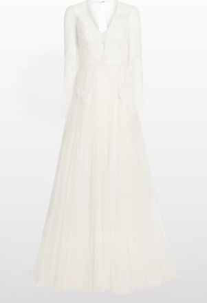 Jenny Packham Silk Crush Lace Long-sleeve Bridal Dress in Ivory at Nordstrom, Size 10 Uk