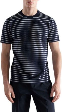 Mango Slim Fit Coolmax Stripe T-Shirt in Navy at Nordstrom, Size Medium