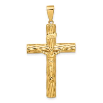 Diamond2Deal 14k Yellow Gold Polished Textured Crucifix Pendant