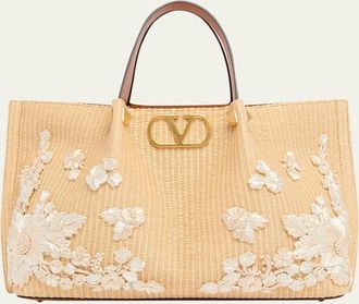 Valentino Garavani Medium Embroidered Viscose Raffia Tote Bag