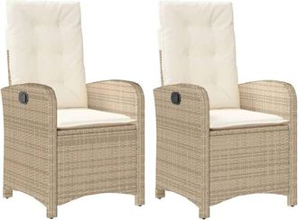 vidaXL Vidaxl - Sillones reclinables de jardín con cojines beige 2 uds ratán pe