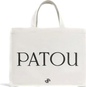 Patou Shopping Bags, female, White, ONE SIZE, Medium logo tote in cotton canvas