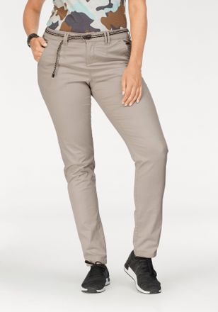 Kangaroos Chinohose KANGAROOS, Damen, Gr. 46, N-Gr, beige, Web, Obermaterial: 98% Baumwolle, 2% Elasthan, unifarben, gerade, unten schmal lang, Hosen Chinohose,