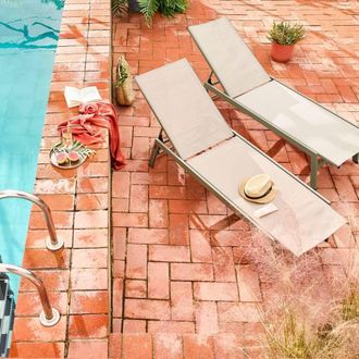 Sweeek Set Of 2 Multi-position Deckchairs Textilene & Steel in Khaki
