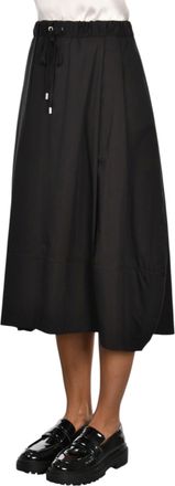 Gran Sasso Voluminous Black Midi Skirt With Gathered Waistband