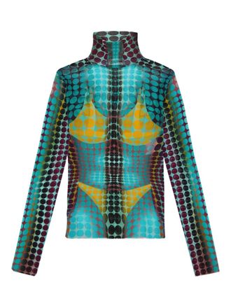 Jean Paul Gaultier high-neck dots-print top - Blue