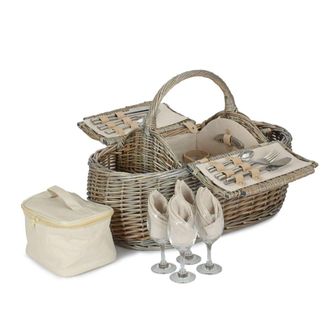 Red Hamper Wicker 4 Person Boat Fitted Picnic Basket in Brown