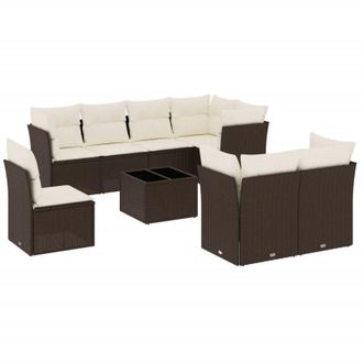 vidaXL Set De Sof&aacute;s De Jard&iacute;n 9 Pzas Y Cojines Rat&aacute;n Sint&eacute;tico Marr&oacute;n Vidaxl