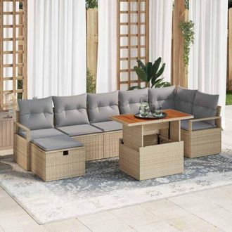 vidaXL Vidaxl - Conjunto De Sof&aacute; De Jard&iacute;n Con Coj&iacute;n 8 Pcs Beige Polirat&aacute;n