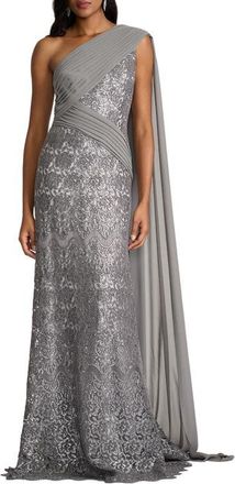 Tadashi Shoji Sequin Cape Gown in Mist at Nordstrom, Size 12