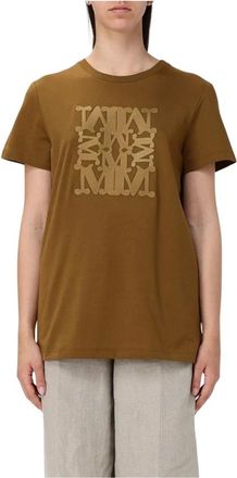 Max Mara Tops, Dames, Groen, M, Katoen, Wit Logo T-shirt