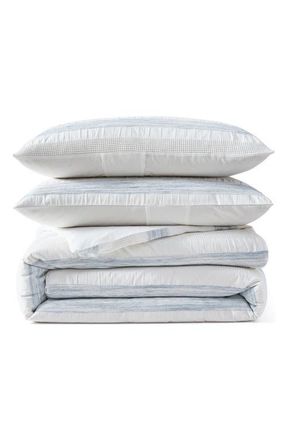 DKNY Waffle Stripe Duvet Cover & Sham Set in White/Blue at Nordstrom, Size Full