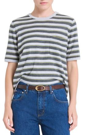 TWP Stripe Cashmere Pocket T-Shirt in Beetle Multi at Nordstrom, Size Xx-Small