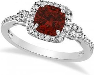 Allurez Garnet & Diamond Diamond Halo Engagement Ring 14k White Gold (1.01ct)