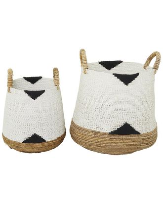 CosmoLiving by Cosmopolitan Cosmoliving By Cosmopolitan Set Of 2 Banana Leaf Handmade Triangle Details Storage Basket With Handles