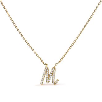 House of Brilliance 14K Yellow Gold Diamond Accent K Initial Script Style Pendant Necklace